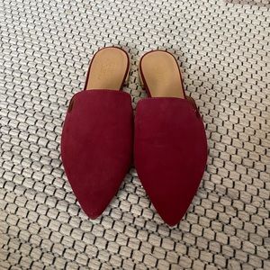 Merlot suede mule with gold heel detail